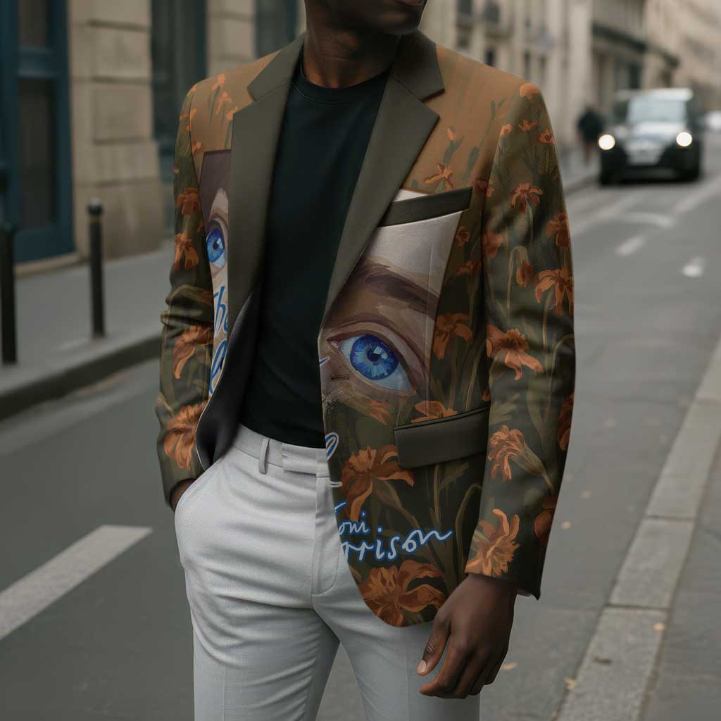 Toni Morrison Blazer Floral Themed Design Featuring The Bluest Eye Cover Art Thought-Provoking Quote - African Pride
