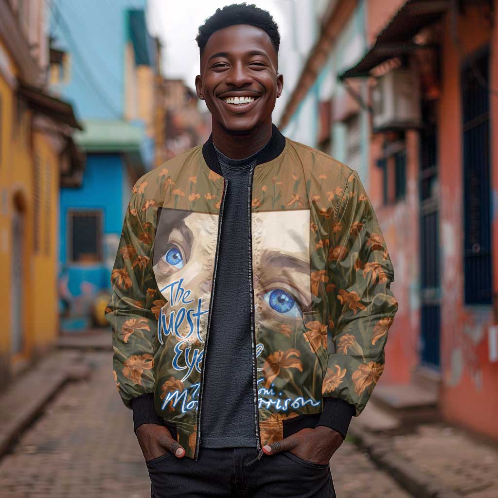Toni Morrison Bomber Jacket Floral Themed Design Featuring The Bluest Eye Cover Art Thought-Provoking Quote - African Pride