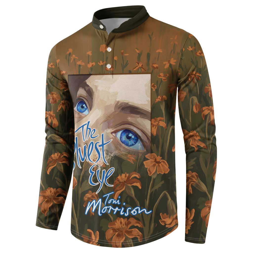 Toni Morrison Button Sweatshirt Floral Themed Design Featuring The Bluest Eye Cover Art Thought-Provoking Quote