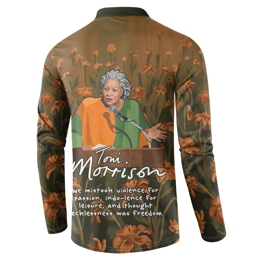 Toni Morrison Button Sweatshirt Floral Themed Design Featuring The Bluest Eye Cover Art Thought-Provoking Quote