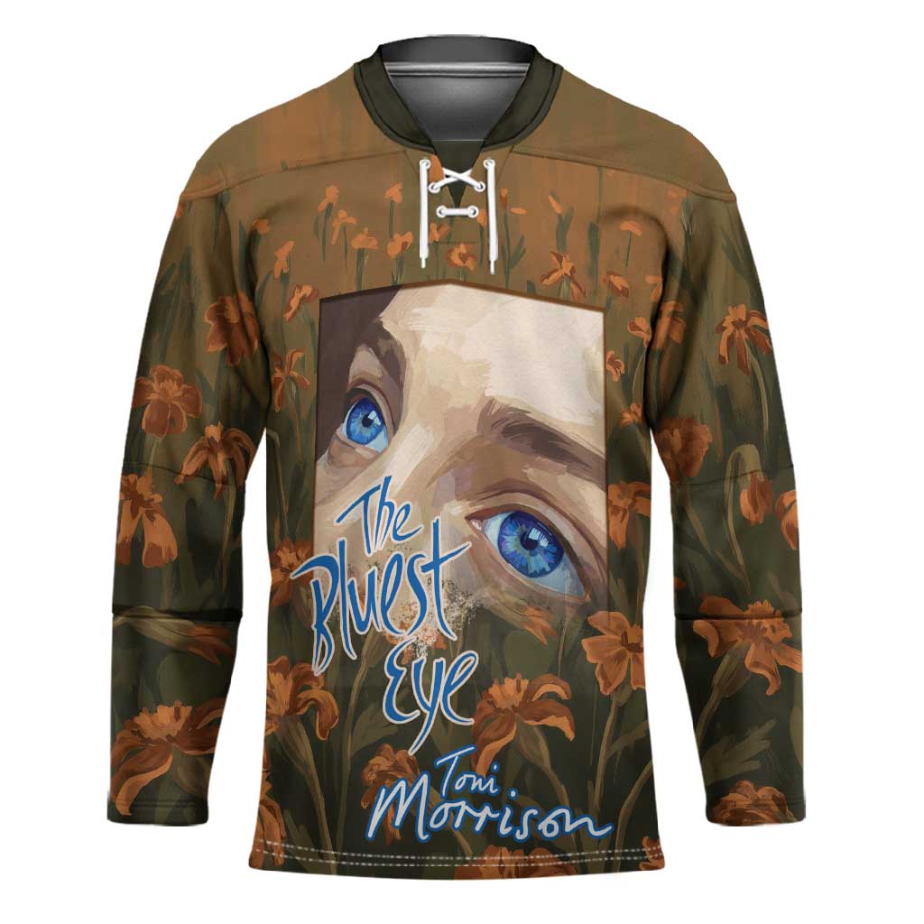 Toni Morrison Hockey Jersey Floral Themed Design Featuring The Bluest Eye Cover Art Thought-Provoking Quote - African Pride