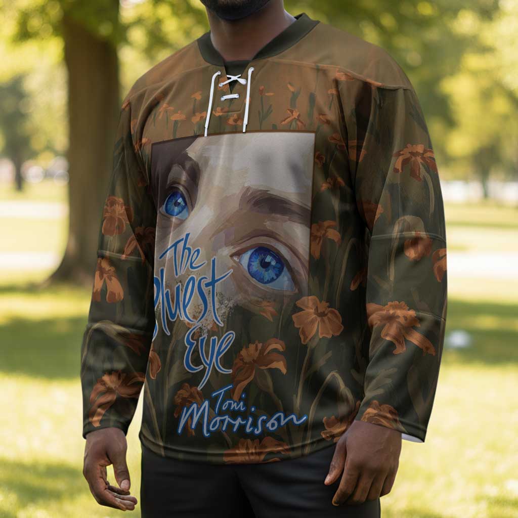 Toni Morrison Hockey Jersey Floral Themed Design Featuring The Bluest Eye Cover Art Thought-Provoking Quote - African Pride