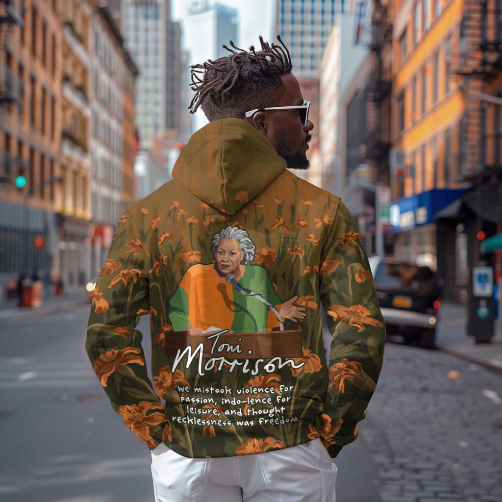 Toni Morrison Hoodie Floral Themed Design Featuring The Bluest Eye Cover Art Thought-Provoking Quote - African Pride