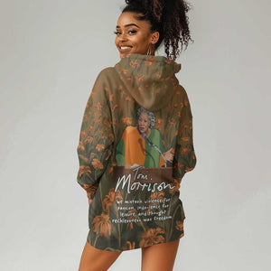 Toni Morrison Hoodie Dress Floral Themed Design Featuring The Bluest Eye Cover Art Thought-Provoking Quote - African Pride