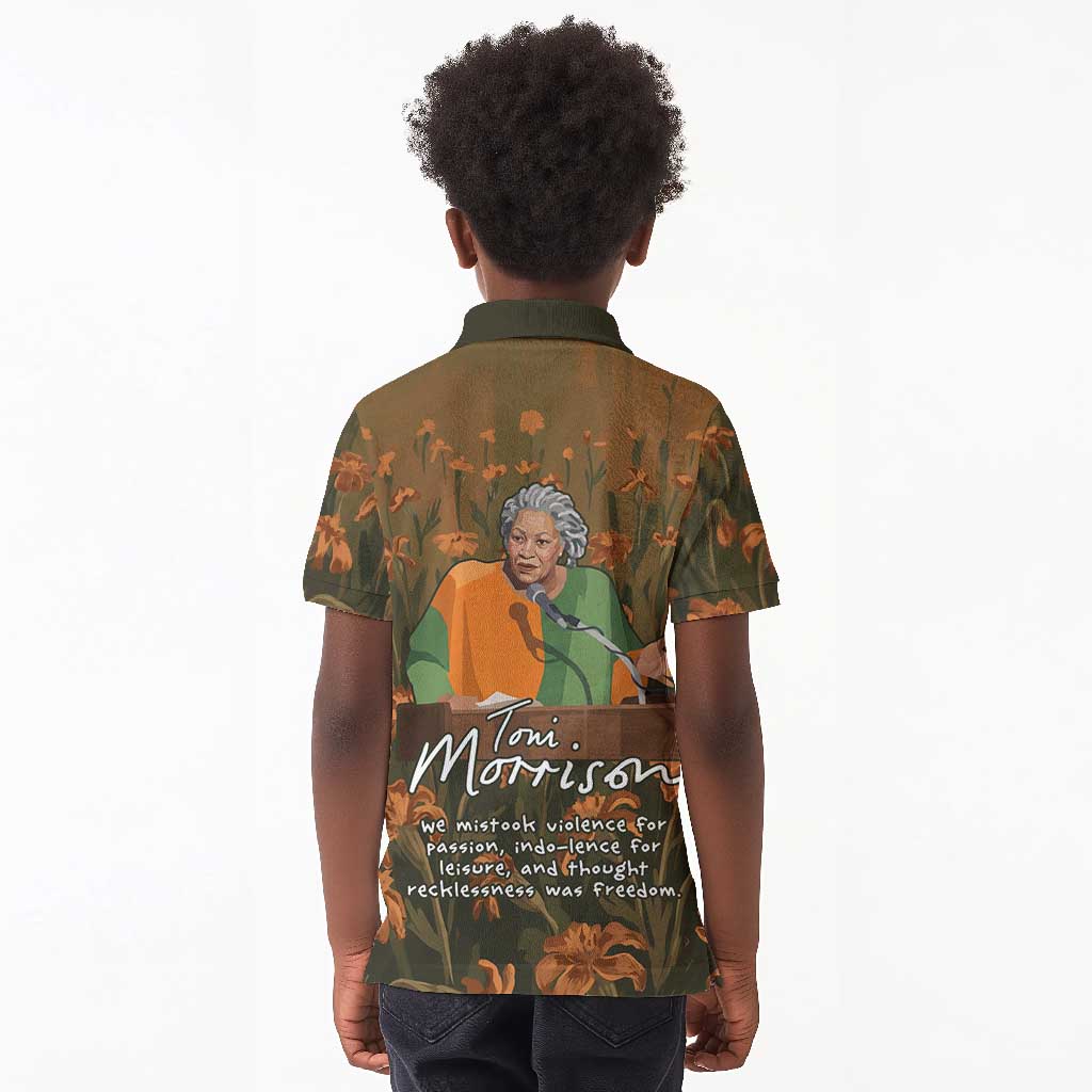 Toni Morrison Kid Polo Shirt Floral Themed Design Featuring The Bluest Eye Cover Art Thought-Provoking Quote - African Pride