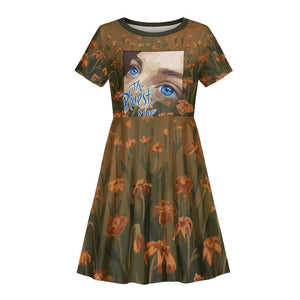 Toni Morrison Kid Short Sleeve Dress Floral Themed Design Featuring The Bluest Eye Cover Art Thought-Provoking Quote - African Pride