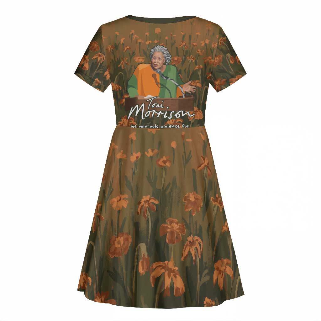 Toni Morrison Kid Short Sleeve Dress Floral Themed Design Featuring The Bluest Eye Cover Art Thought-Provoking Quote - African Pride