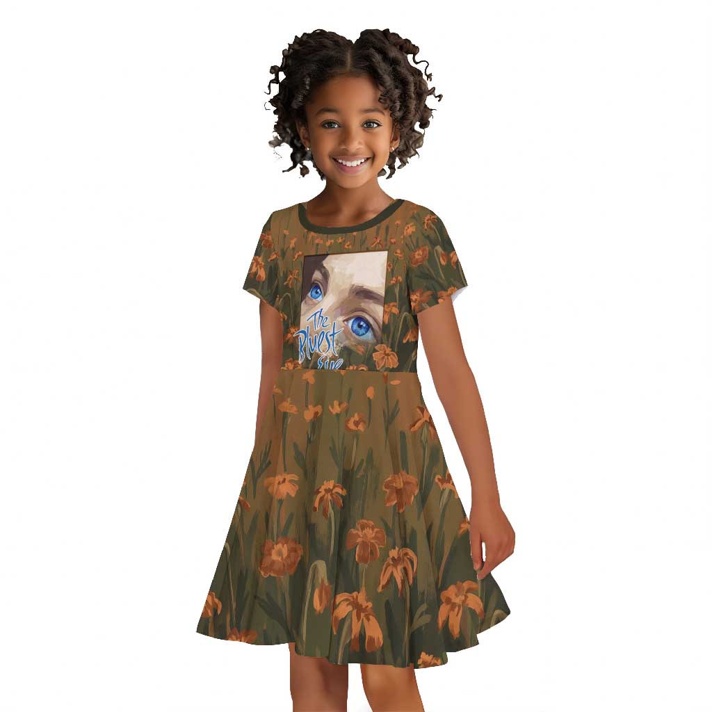 Toni Morrison Kid Short Sleeve Dress Floral Themed Design Featuring The Bluest Eye Cover Art Thought-Provoking Quote - African Pride