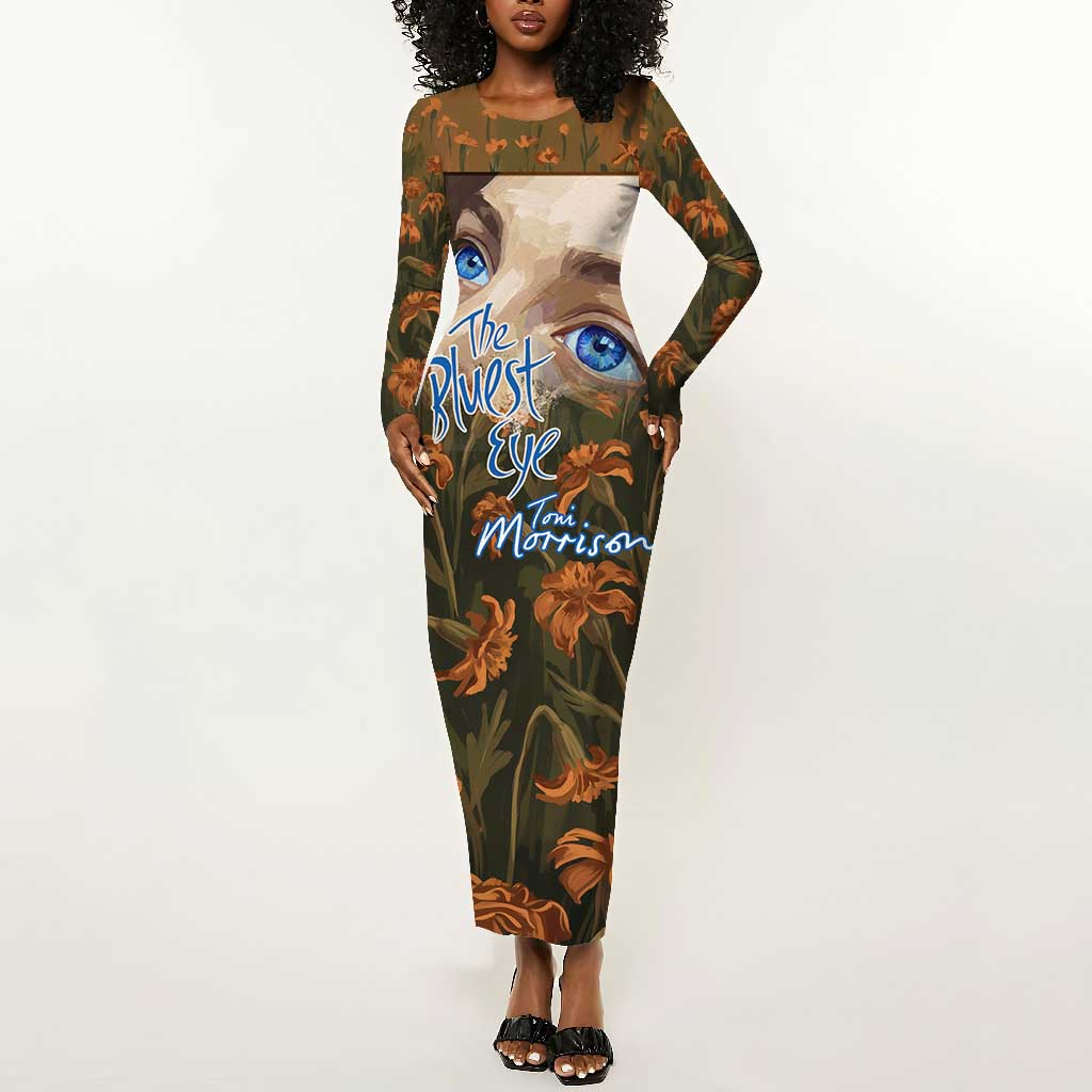 Toni Morrison Long Sleeve Bodycon Dress Floral Themed Design Featuring The Bluest Eye Cover Art Thought-Provoking Quote - African Pride