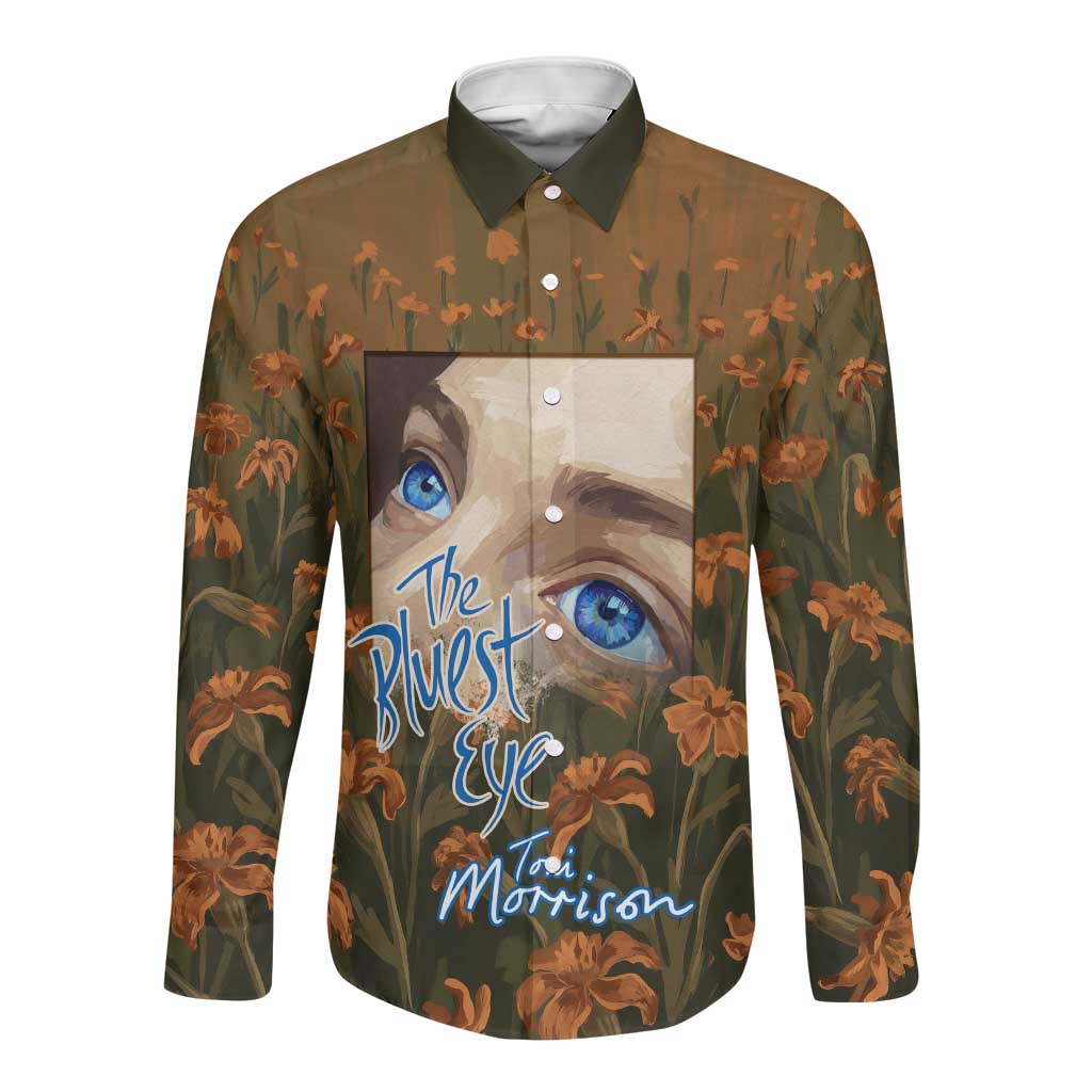 Toni Morrison Long Sleeve Button Shirt Floral Themed Design Featuring The Bluest Eye Cover Art Thought-Provoking Quote - African Pride