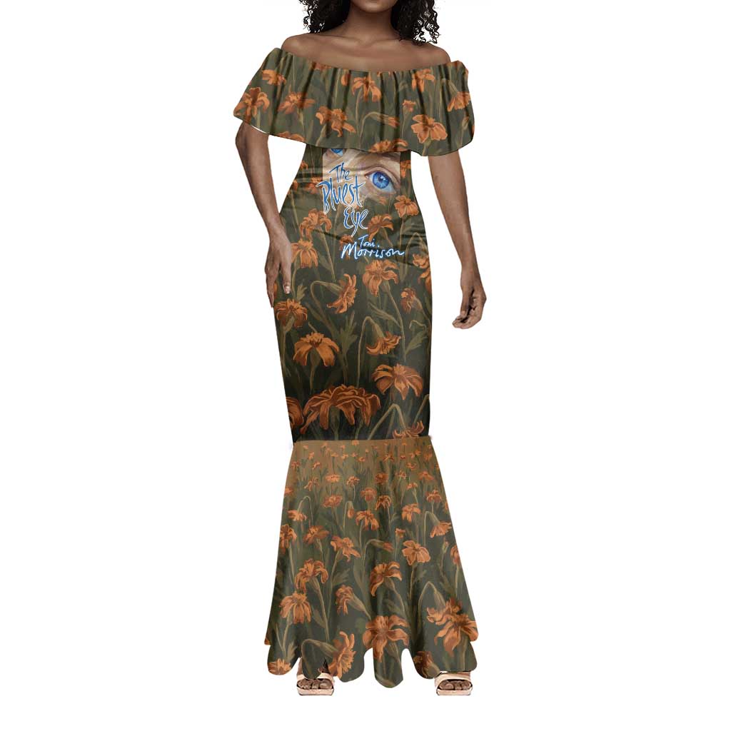 Toni Morrison Mermaid Dress Floral Themed Design Featuring The Bluest Eye Cover Art Thought-Provoking Quote - African Pride