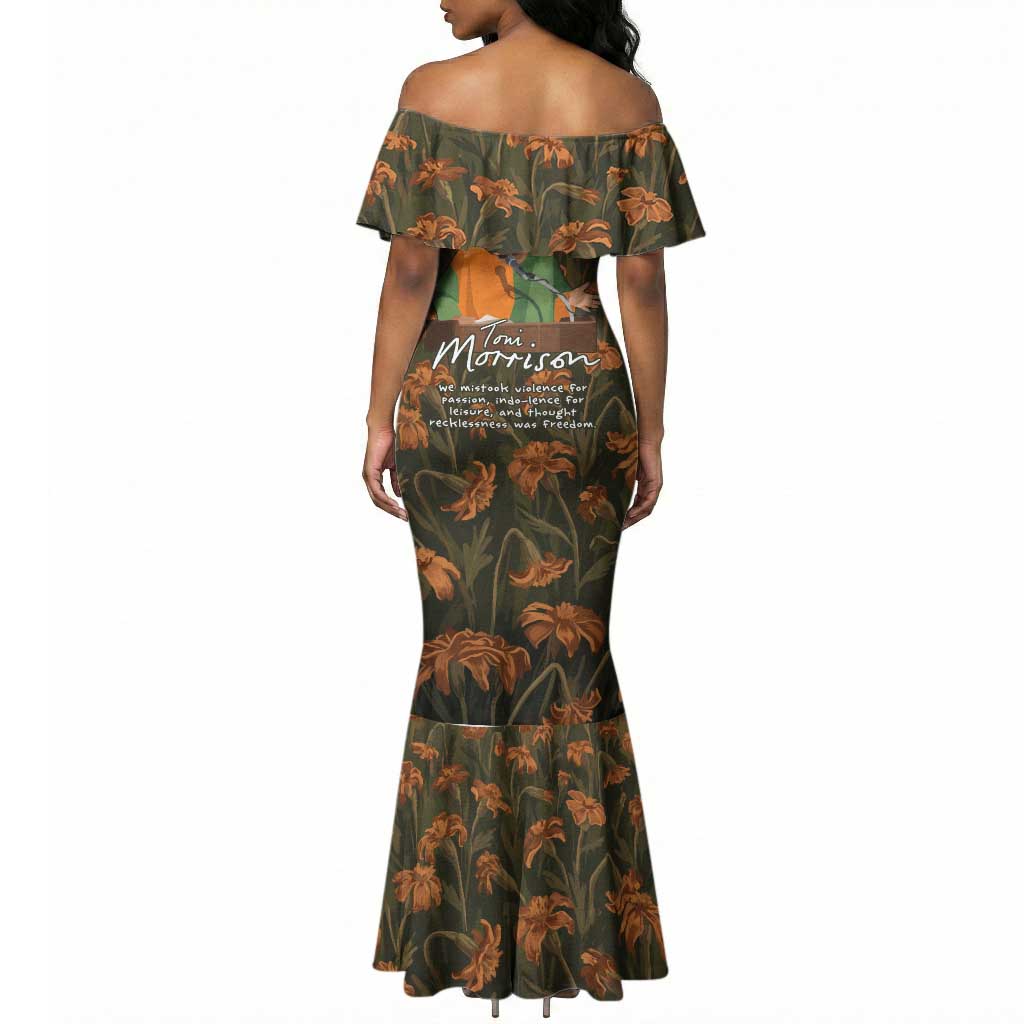 Toni Morrison Mermaid Dress Floral Themed Design Featuring The Bluest Eye Cover Art Thought-Provoking Quote - African Pride