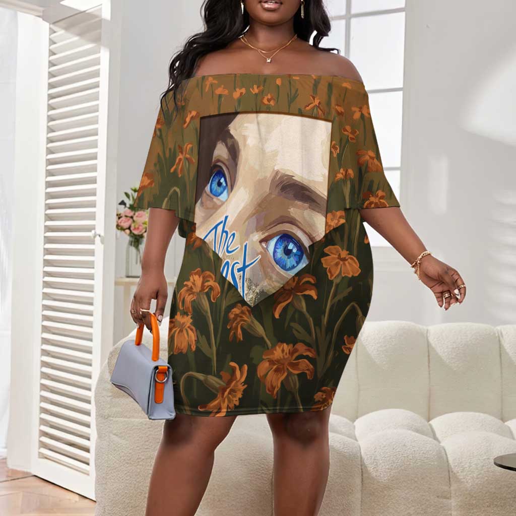 Toni Morrison Off Shoulder Short Dress Floral Themed Design Featuring The Bluest Eye Cover Art Thought-Provoking Quote - African Pride