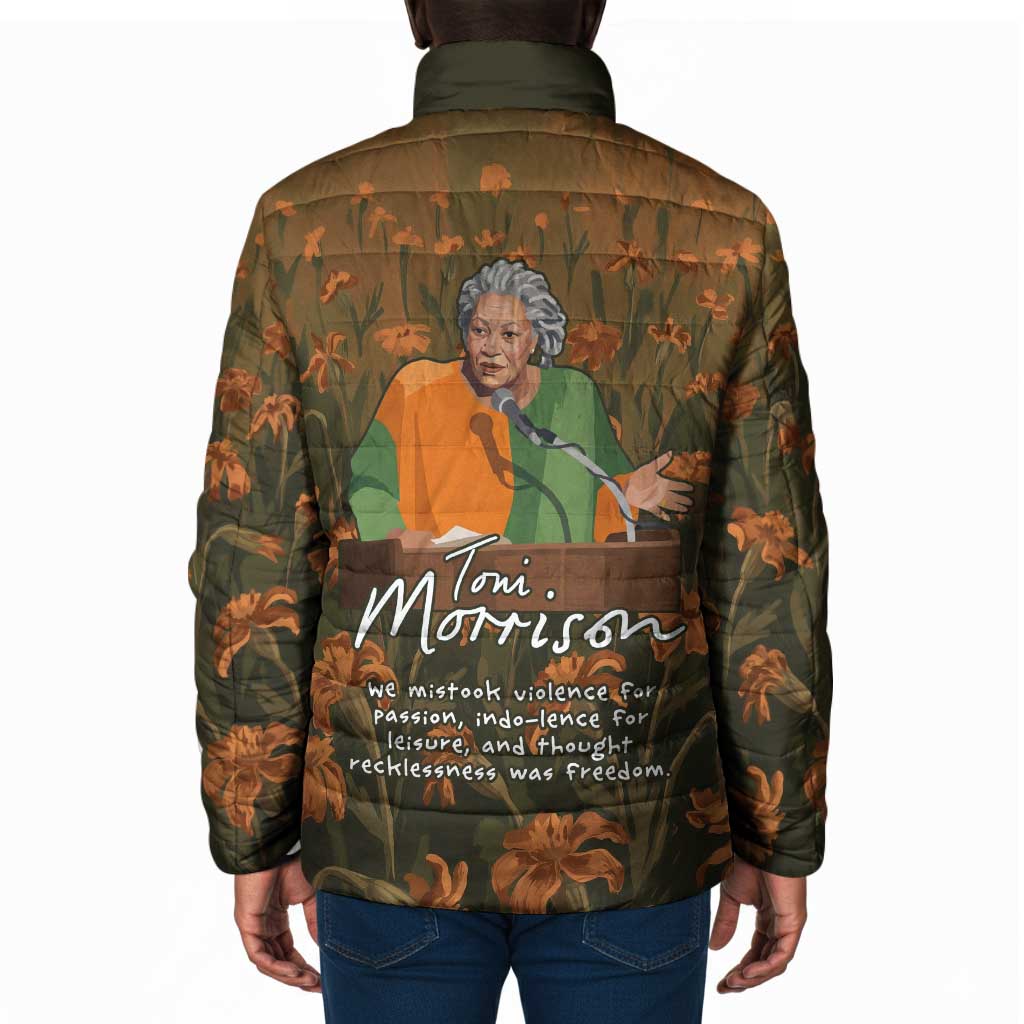 Toni Morrison Padded Jacket Floral Themed Design Featuring The Bluest Eye Cover Art Thought-Provoking Quote - African Pride