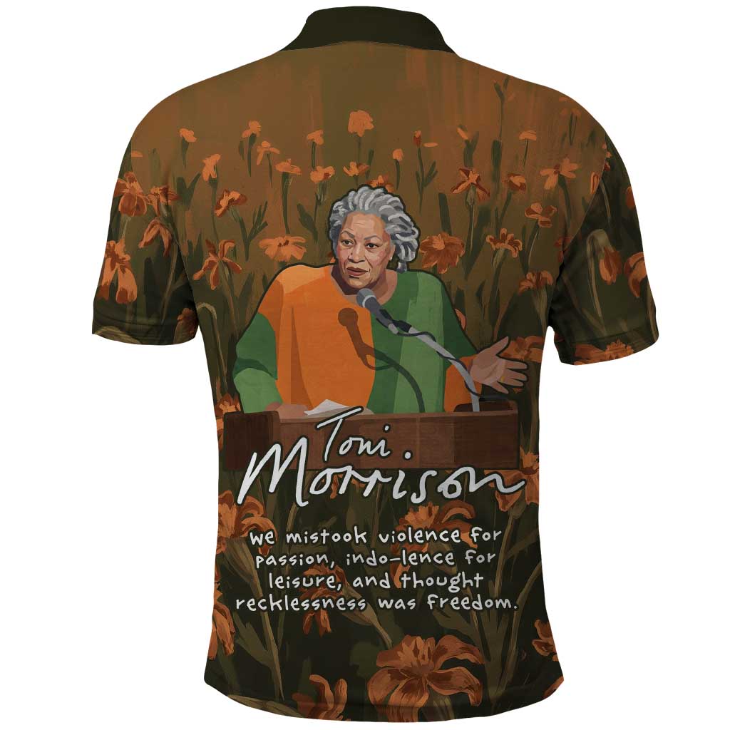 Toni Morrison Polo Shirt Floral Themed Design Featuring The Bluest Eye Cover Art Thought-Provoking Quote - African Pride