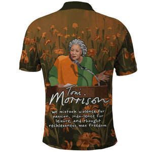 Toni Morrison Polo Shirt Floral Themed Design Featuring The Bluest Eye Cover Art Thought-Provoking Quote - African Pride