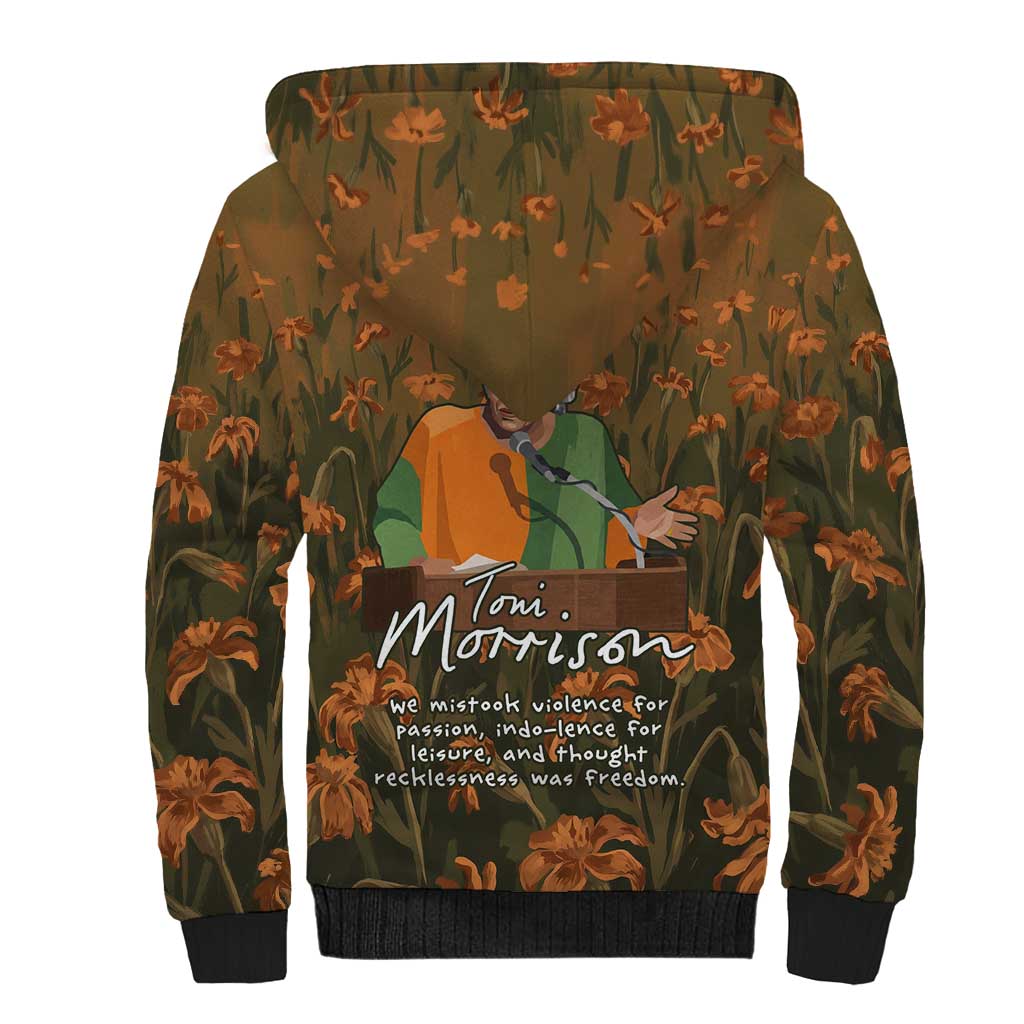 Toni Morrison Sherpa Hoodie Floral Themed Design Featuring The Bluest Eye Cover Art Thought-Provoking Quote - African Pride