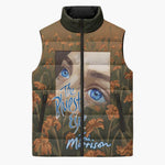 Toni Morrison Sleeveless Puffer Jacket Floral Themed Design Featuring The Bluest Eye Cover Art Thought-Provoking Quote - African Pride