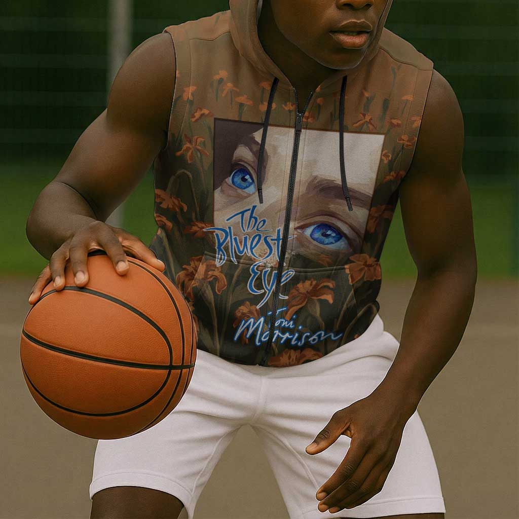 Toni Morrison Sleeveless Zip Hoodie Floral Themed Design Featuring The Bluest Eye Cover Art Thought-Provoking Quote - African Pride