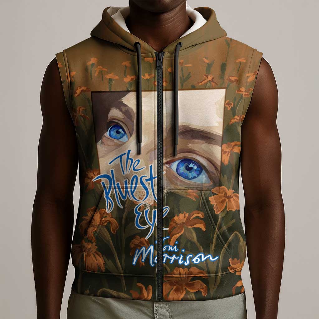 Toni Morrison Sleeveless Zip Hoodie Floral Themed Design Featuring The Bluest Eye Cover Art Thought-Provoking Quote - African Pride