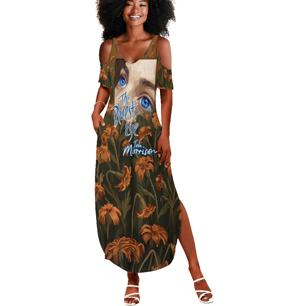 Toni Morrison Summer Maxi Dress Floral Themed Design Featuring The Bluest Eye Cover Art Thought-Provoking Quote - African Pride