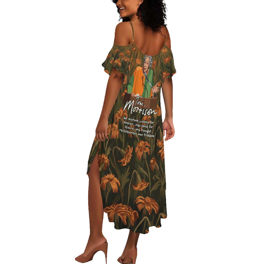 Toni Morrison Summer Maxi Dress Floral Themed Design Featuring The Bluest Eye Cover Art Thought-Provoking Quote - African Pride