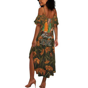 Toni Morrison Summer Maxi Dress Floral Themed Design Featuring The Bluest Eye Cover Art Thought-Provoking Quote - African Pride