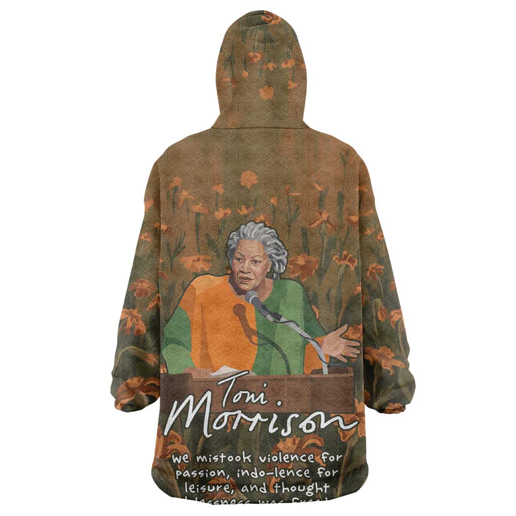 Toni Morrison Wearable Blanket Hoodie Floral Themed Design Featuring The Bluest Eye Cover Art Thought-Provoking Quote - African Pride