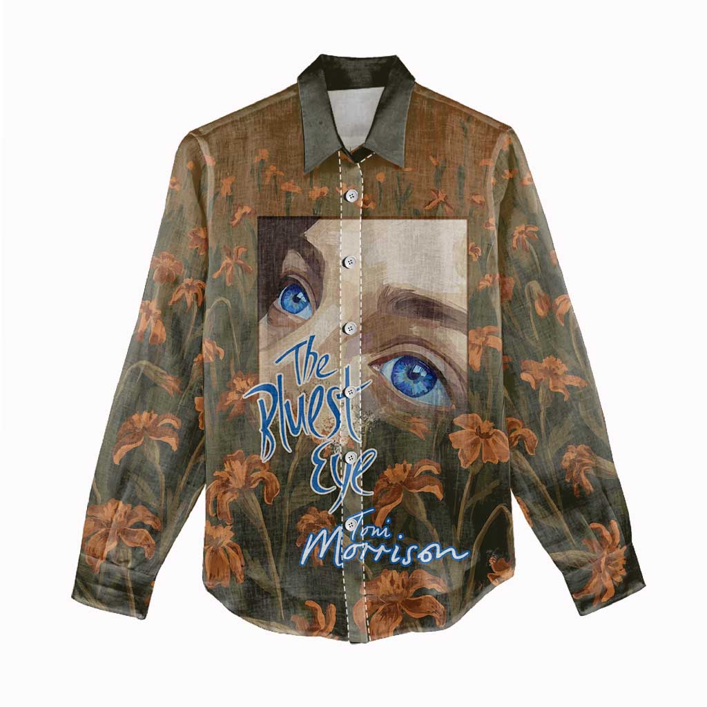 Toni Morrison Women Casual Shirt Floral Themed Design Featuring The Bluest Eye Cover Art Thought-Provoking Quote - African Pride