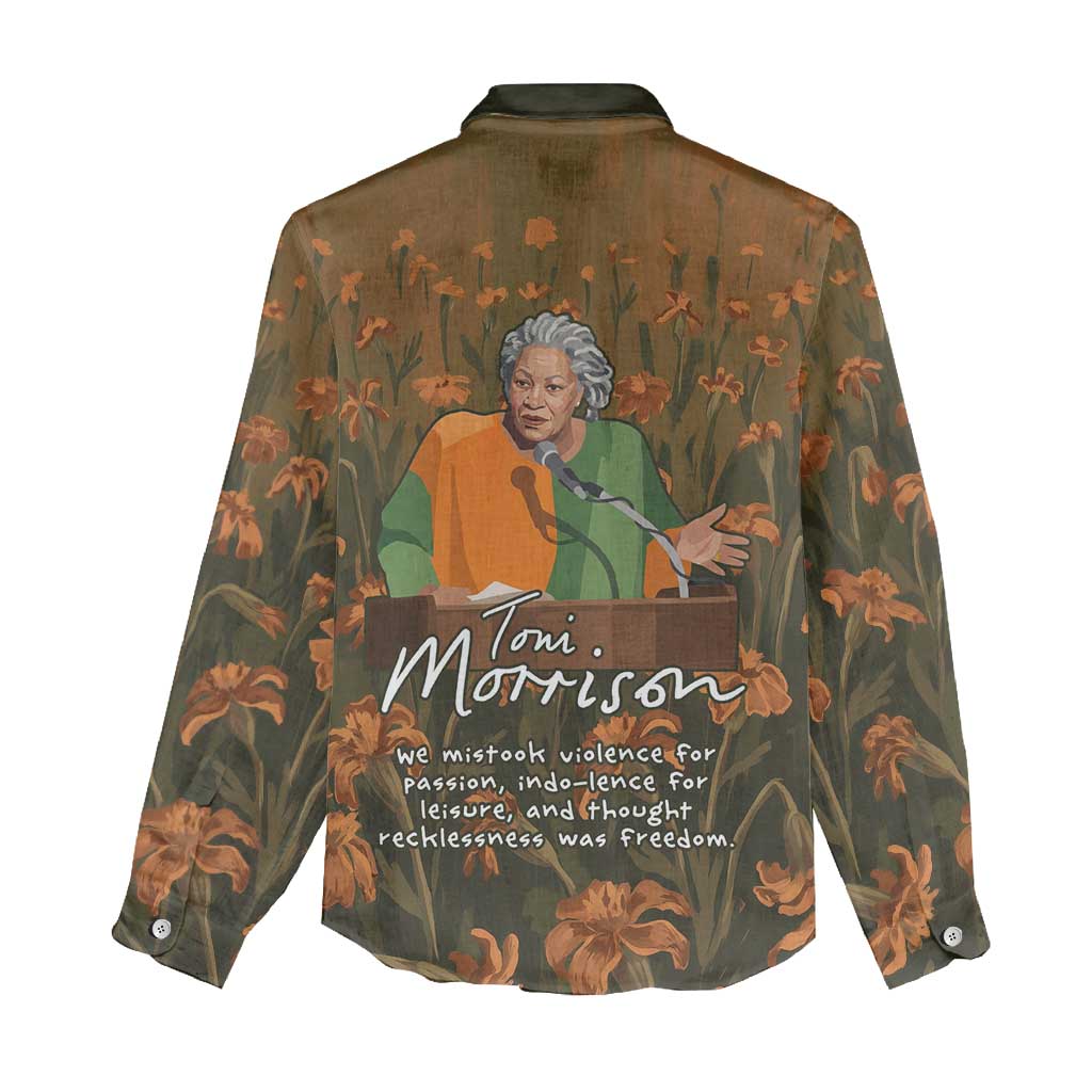 Toni Morrison Women Casual Shirt Floral Themed Design Featuring The Bluest Eye Cover Art Thought-Provoking Quote - African Pride