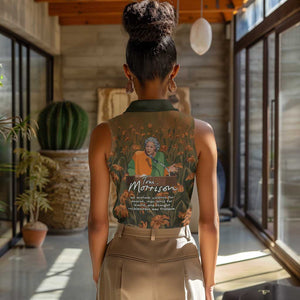 Toni Morrison Women Sleeveless Polo Shirt Floral Themed Design Featuring The Bluest Eye Cover Art Thought-Provoking Quote - African Pride