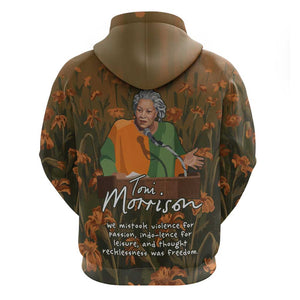 Toni Morrison Zip Hoodie Floral Themed Design Featuring The Bluest Eye Cover Art Thought-Provoking Quote - African Pride