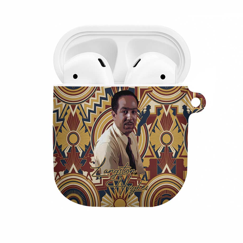 Langston Hughes AirPods Case Vibrant Jazz Age Pattern - Typewriter and Silhouettes Celebration of Harlem Renaissance - African Pride