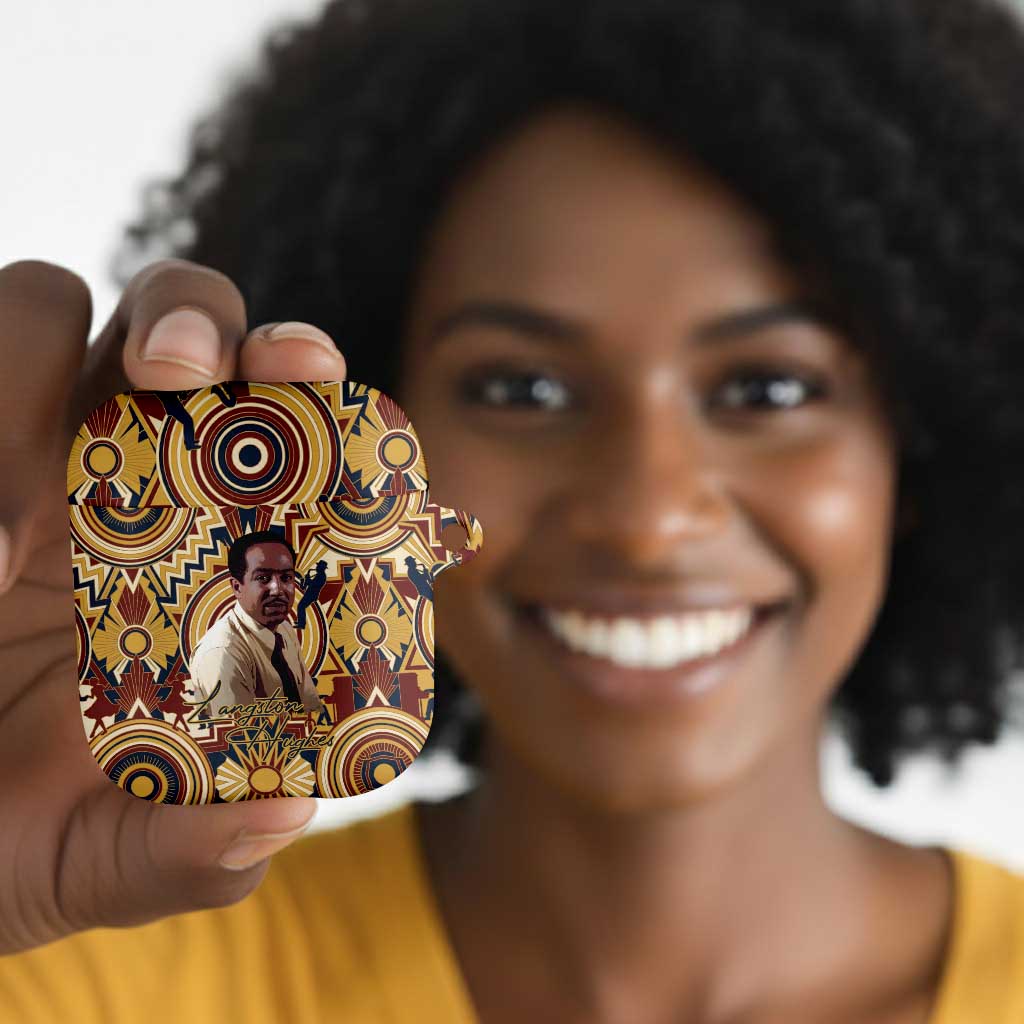 Langston Hughes AirPods Case Vibrant Jazz Age Pattern - Typewriter and Silhouettes Celebration of Harlem Renaissance - African Pride