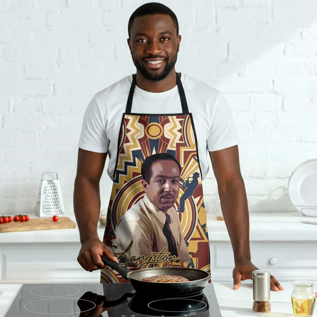Langston Hughes Apron Vibrant Jazz Age Pattern - Typewriter and Silhouettes Celebration of Harlem Renaissance - African Pride