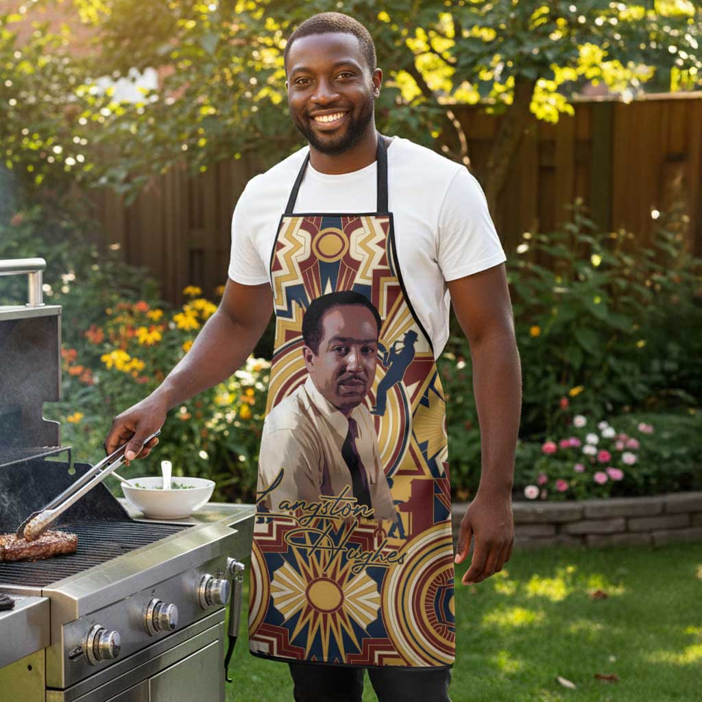 Langston Hughes Apron Vibrant Jazz Age Pattern - Typewriter and Silhouettes Celebration of Harlem Renaissance - African Pride