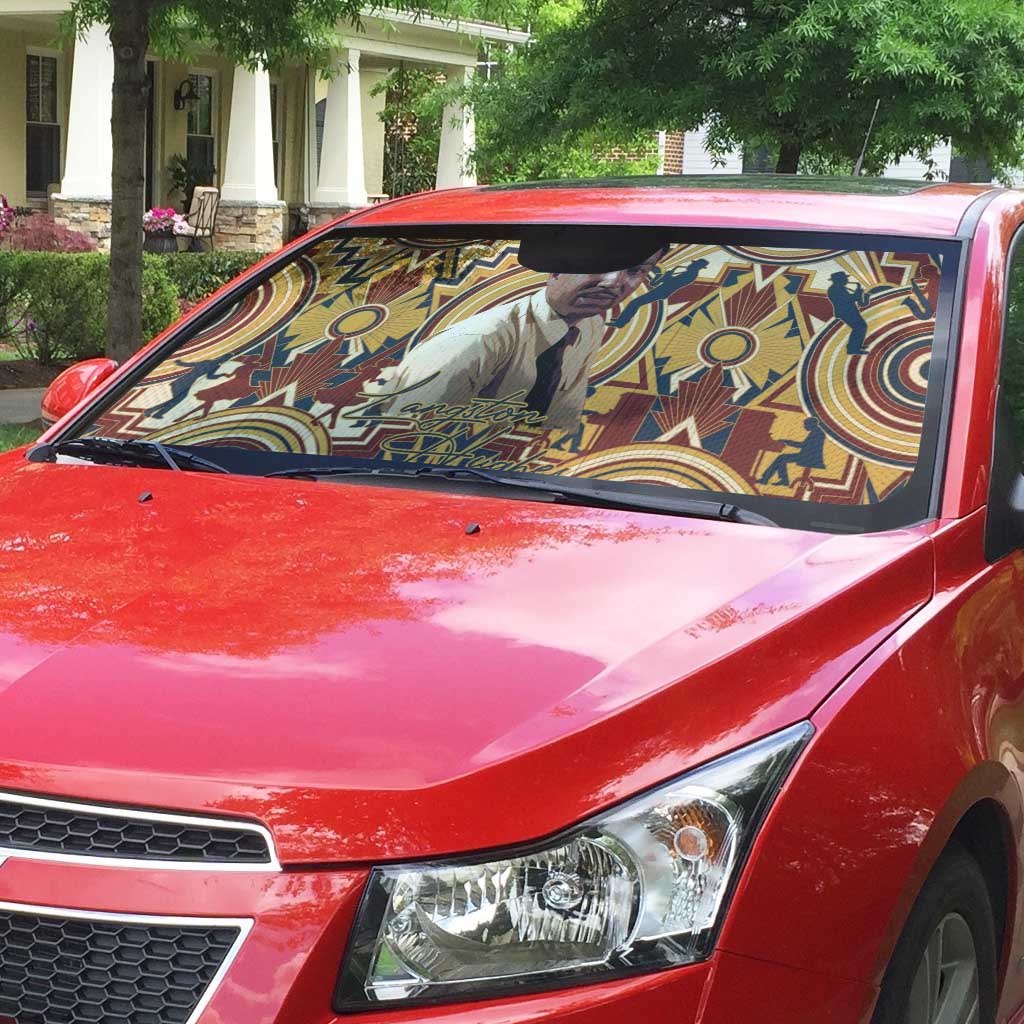 Langston Hughes Auto Sun Shade Vibrant Jazz Age Pattern - Typewriter and Silhouettes Celebration of Harlem Renaissance - African Pride