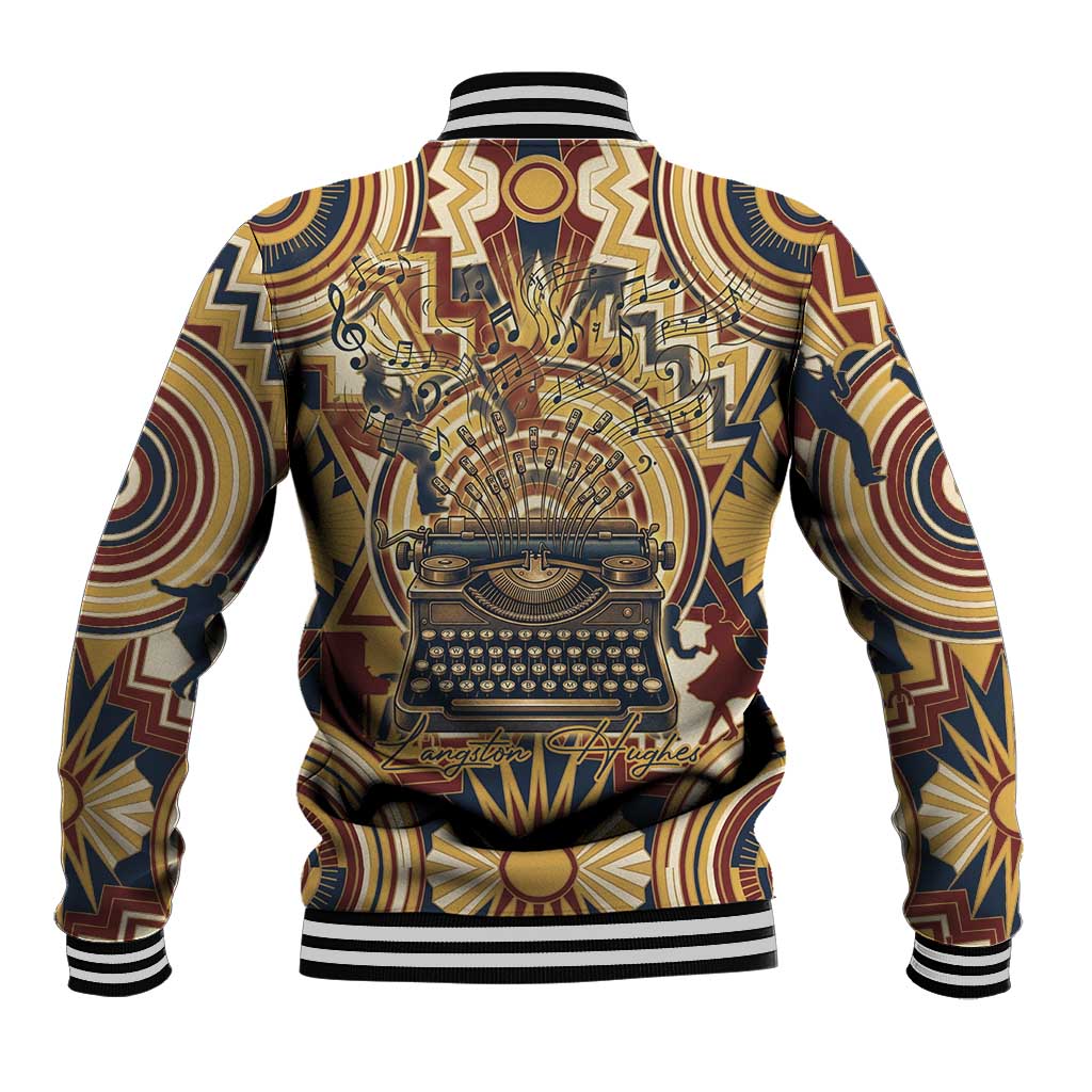 Langston Hughes Baseball Jacket Vibrant Jazz Age Pattern - Typewriter and Silhouettes Celebration of Harlem Renaissance - African Pride