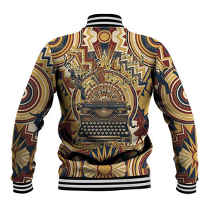 Langston Hughes Baseball Jacket Vibrant Jazz Age Pattern - Typewriter and Silhouettes Celebration of Harlem Renaissance - African Pride