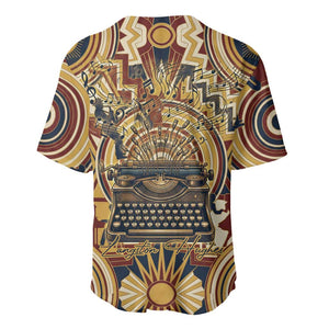 Langston Hughes Baseball Jersey Vibrant Jazz Age Pattern - Typewriter and Silhouettes Celebration of Harlem Renaissance - African Pride