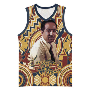 Langston Hughes Basketball Jersey Vibrant Jazz Age Pattern - Typewriter and Silhouettes Celebration of Harlem Renaissance - African Pride