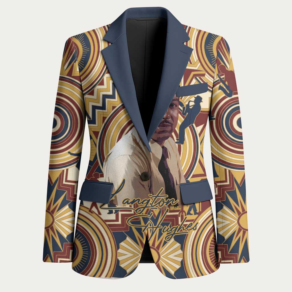 Langston Hughes Blazer Vibrant Jazz Age Pattern - Typewriter and Silhouettes Celebration of Harlem Renaissance - African Pride