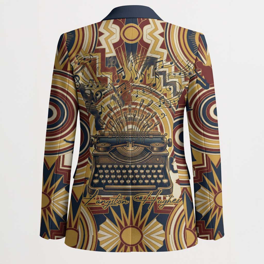 Langston Hughes Blazer Vibrant Jazz Age Pattern - Typewriter and Silhouettes Celebration of Harlem Renaissance - African Pride