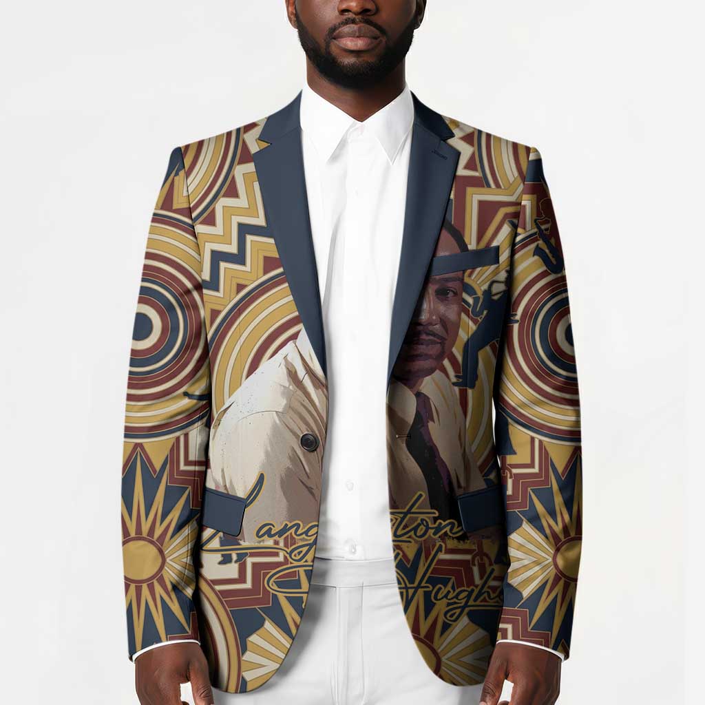 Langston Hughes Blazer Vibrant Jazz Age Pattern - Typewriter and Silhouettes Celebration of Harlem Renaissance - African Pride