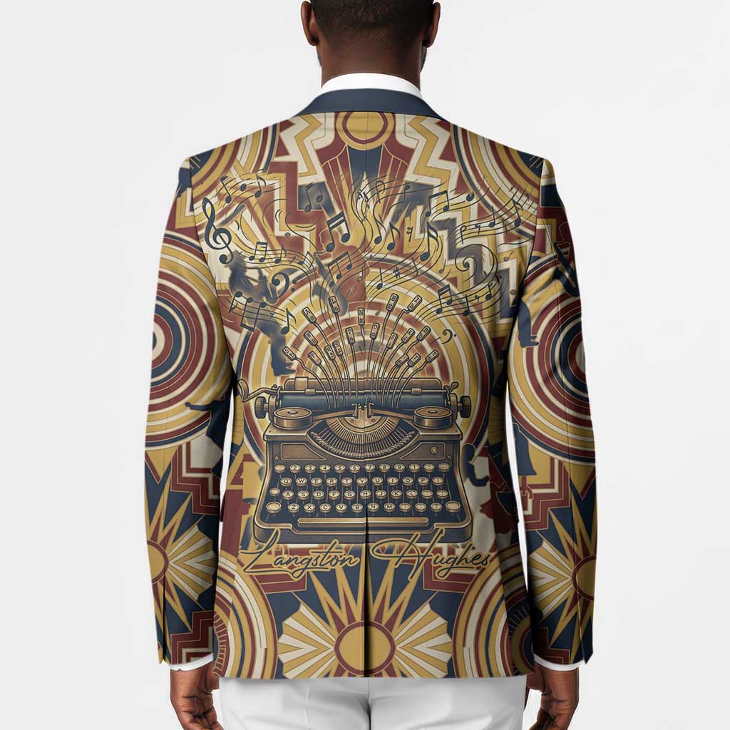 Langston Hughes Blazer Vibrant Jazz Age Pattern - Typewriter and Silhouettes Celebration of Harlem Renaissance - African Pride