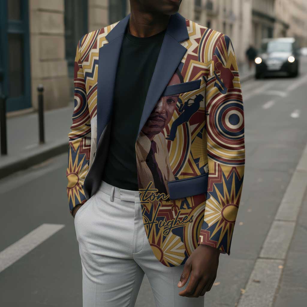 Langston Hughes Blazer Vibrant Jazz Age Pattern - Typewriter and Silhouettes Celebration of Harlem Renaissance - African Pride