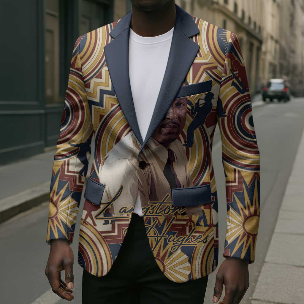Langston Hughes Blazer Vibrant Jazz Age Pattern - Typewriter and Silhouettes Celebration of Harlem Renaissance - African Pride