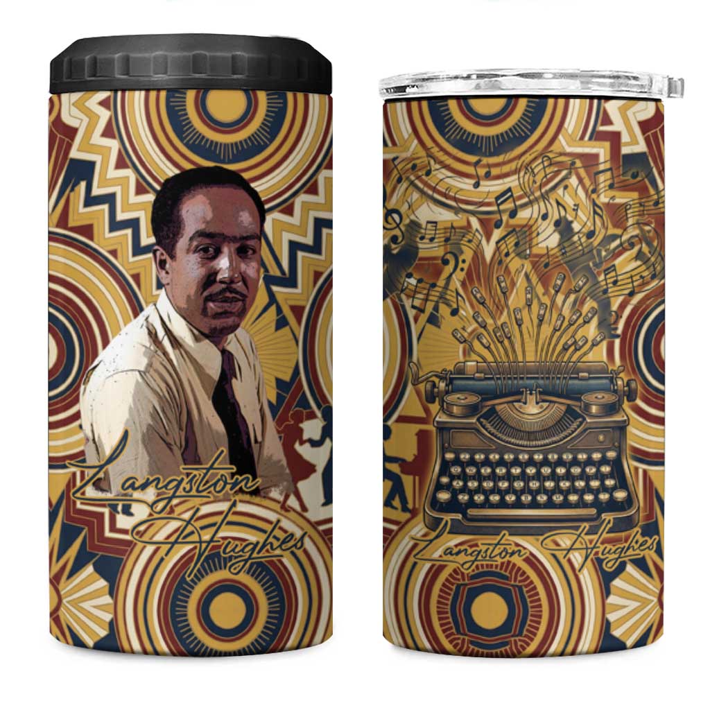 Langston Hughes 4 in 1 Can Cooler Tumbler Vibrant Jazz Age Pattern - Typewriter and Silhouettes Celebration of Harlem Renaissance - African Pride