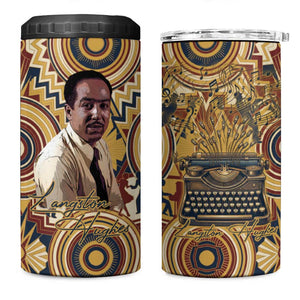 Langston Hughes 4 in 1 Can Cooler Tumbler Vibrant Jazz Age Pattern - Typewriter and Silhouettes Celebration of Harlem Renaissance - African Pride