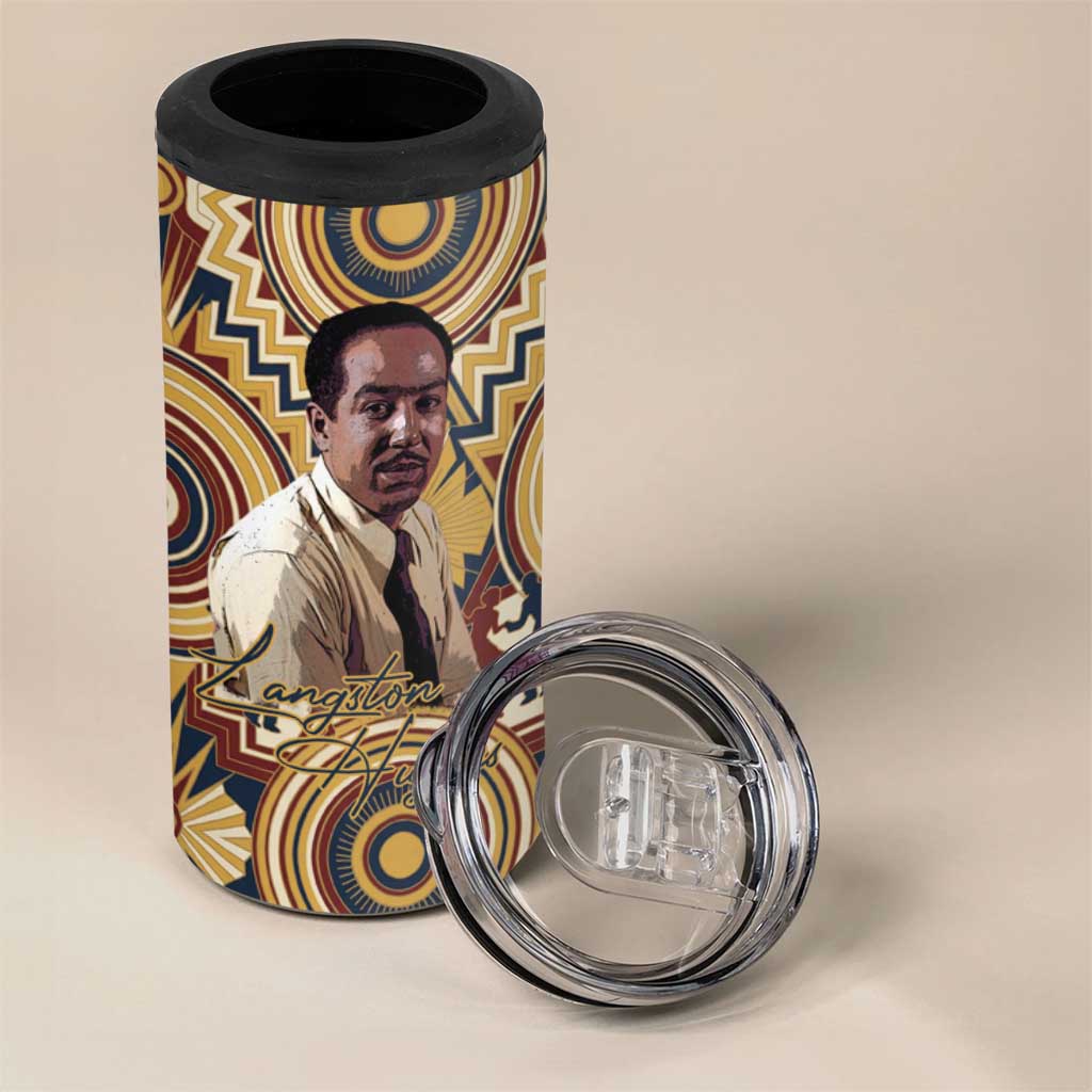 Langston Hughes 4 in 1 Can Cooler Tumbler Vibrant Jazz Age Pattern - Typewriter and Silhouettes Celebration of Harlem Renaissance - African Pride